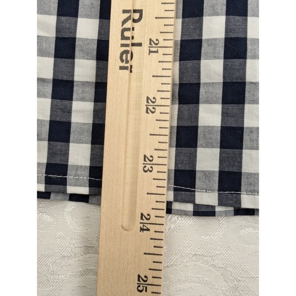 J. Crew Womens Navy Blue White Checkered Long Sleeve Blouse Ruffle Shoulder L - Picture 8 of 8